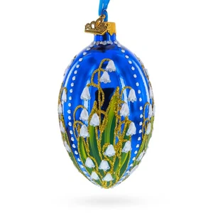 Maiglöckchen auf glänzendem blauem Ei Glas Ornament 4 cm - Bild 1 von 5