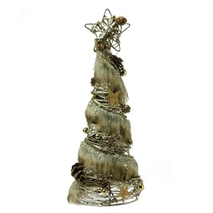 Gallerie II 15" Rustic  Faux Fur Trim Glitter Christmas Tree Table Top Decor - Picture 1 of 1