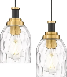 zeyu Pendant Light 2 Pack, Vintage Adjustable Hanging Light Ripple Glass Shade - Picture 1 of 1