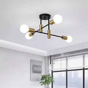 Industrial Chandelier Semi Flush Mount Sputnik Ceiling Light 4-Light Dining Room - Picture 1 of 9