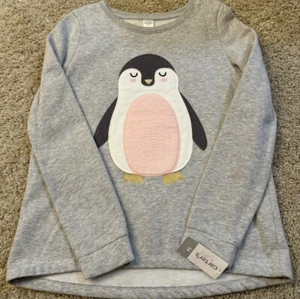 CARTER'S Kids Girls Size 14 Gray Long Sleeved Sweatshirt FUZZY PENGUIN NWT - Picture 1 of 5