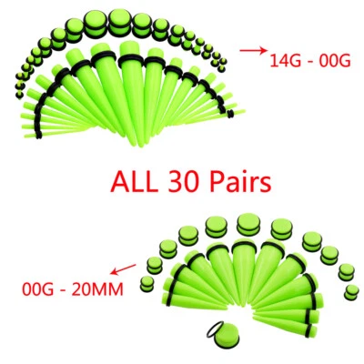 Kit 14G-20MM Big Gauges Ear Stretching 12-60PCSAcrylic Tapers Plugs O-Rings USA - Image 1 of 4