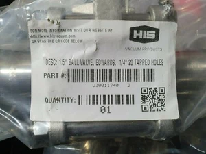 New HIS/Edwards Vacuum 1.5" Ball Valve, Inline Valve,1/4" KF40 - Picture 1 of 3