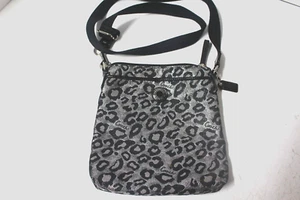 COACH Leopardo Ocelote Negro/Plateado Metálico Bandolera Bolso de Mano Cartera Hombro Usado en Excelente Condición - Imagen 1 de 9