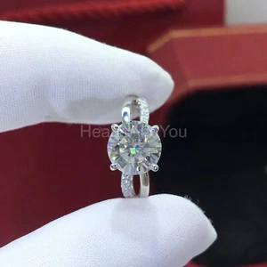 1ct Round Cut Moissanite Split Shank Women Engagement Ring 14k White Gold Plated - Picture 1 of 4