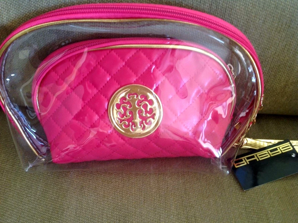 BOLSAS COSMÉTICAS MAQUILLAJE SASHA (2) FUSHIA TRANSPARENTE 7 X 10 1/2 NUEVAS CON ETIQUETAS Foto 1 de 1