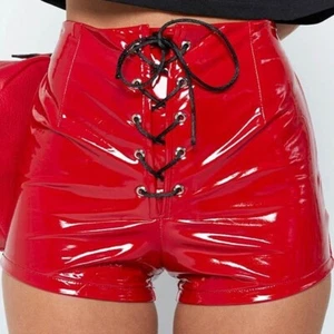 Lady PU Leather Shorts Hot Pants Skinny High Waist Bandage Club Party Dance Sexy - Picture 1 of 11