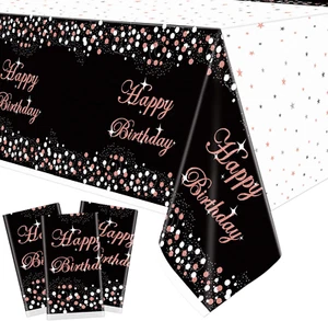 Rectangle Tablecloth Cover 3 Pack Black and Rose Gold Party Decorations Plastic - Picture 1 of 1