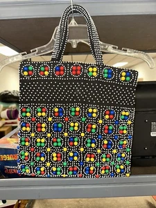 Vintage 60er 70er Jahre Hippie Boho Tasche Candy Dot Perlen Handtasche - Bild 1 von 6