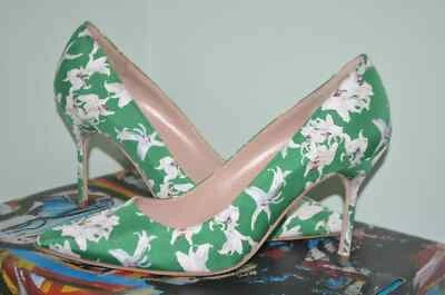 Nuevo Manolo Blahnik *RARO* Verde Floral Lirios 4" Bb Bombas Tacones Altos Zapatos 40 Foto 1 de 4
