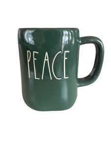 Rae Dunn By Magenta PEACE Green Ceramic Coffee Tea Mug Handle Holiday - Picture 1 of 6
