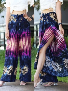 Ladies Wide Leg Pants Tie Front Palazzo Wrap Beach Sarong Bohemian Gypsy WTF - Imagen 1 de 2