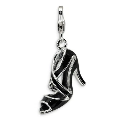 High Heel Charm .925 Sterling Silver 3D Black Enameled Click On Amore La Vita Foto 1 de 4