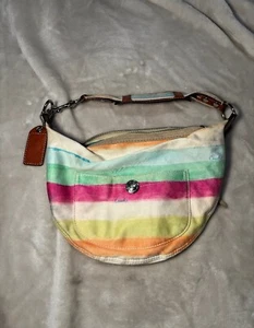 Vintage Coach Hamptons 2006 Watercolor Stripe Small Hobo Bag Purse - Picture 1 of 6