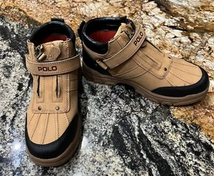NEW Polo Ralph Lauren Leather Cashew Conquest Zip Boots Boys Shoes Sz 5.5 - Picture 1 of 12