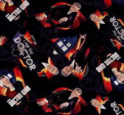 BBC DOCTOR WHO I AM DOCTOR 100% Cotton Quilting Fabric SOLD BTHY DR WHO FABRIC - Image 1 of 2