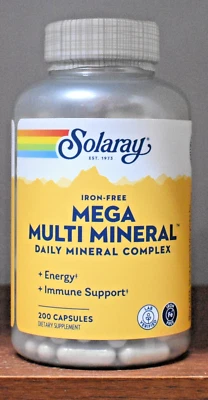 Solaray Mega Multi Mineral Iron-Free 200 Capsules Daily Mineral Complex - Image 1 of 4