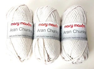 Mary Maxim Aran Chunky Thick Bulky Yarn Lot 3 Skeins 100% Acrylic Natural Cream - Picture 1 of 3