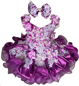 YG588purple Toddler Baby Newborn Little Girl's Pageant  Dress size 4T