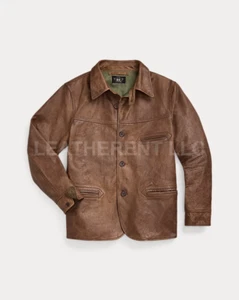 Men's Vintage Western Style Outerwear Casual Biker Real Leather Jacket - Picture 1 of 3