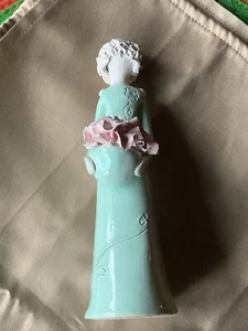 Vintage Hand Made Art Pottery Tall Slim Girl With Flowers by artist "Paula" - Picture 1 of 8