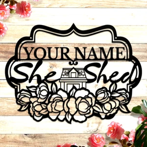 Personalized She Shed Metal Name Sign Home Garden Decorative Wall Art Best Gift - Picture 1 of 8