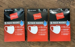 Hanes Gesichtsmasken 100% Baumwolle waschbar wiederverwendbar weiß 3er Pack (15 Stück) - Bild 1 von 3