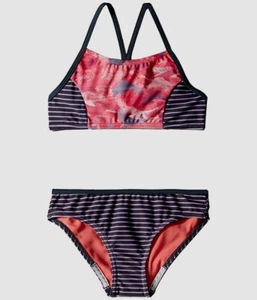 $44 Speedo Girls Black Printed Diamond Geo Splice Two Piece Set Swimwear Size 8 - Picture 1 of 2