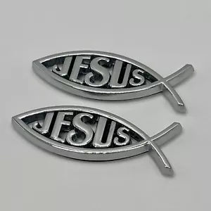 2X Jesus Emblem Christian Fish Sticker Badge 2”x0.75” Car Auto Small 3D Decal - Bild 1 von 4
