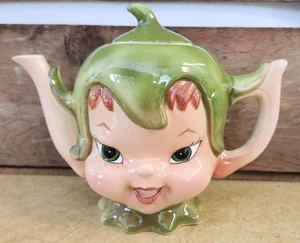 Tetera vintage Lefton verde Pixie Elf 3973 - Imagen 1 de 10