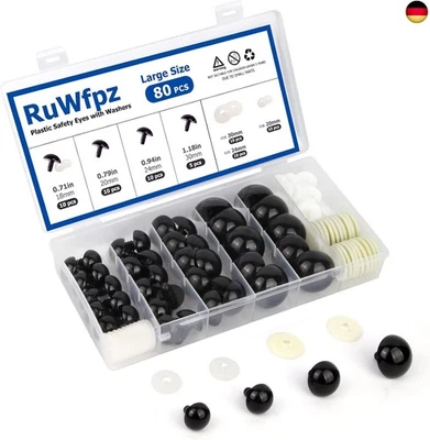 RuWfpz Sicherheitsaugen für Häkeltiere Groß 18-30mm - 4 Größen Puppenaugen Häke