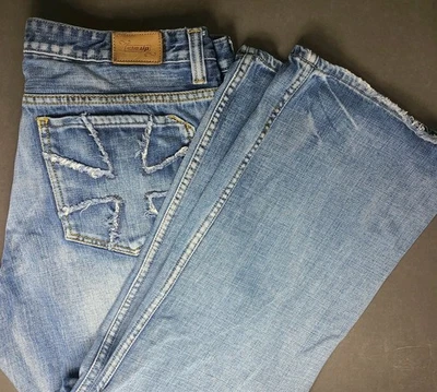 Urban Up Premium Denim Loose Bootcut Jeans 36/32 Distressed Cross Pockets - Image 1 of 4