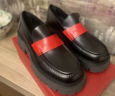 New Salvatore Ferragamo Fergal Black Leather Lug Sole Chunky Super Rare 9 E $960 - Image 1 of 4