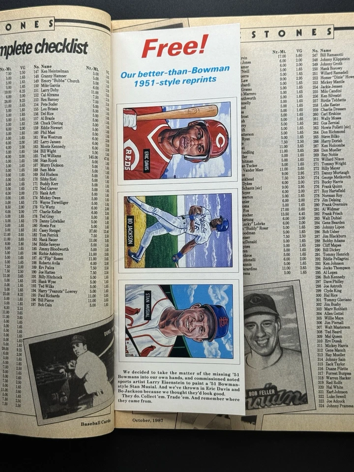 埃里克·戴维斯 1987 年 10 月棒球卡杂志带未剪卡 Bo Jackson。 罕见! — 第 1/4 张图片