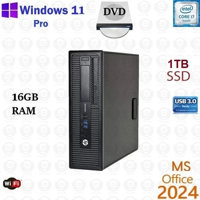 HP Desktop i7 3.4 GHZ 16GB RAM 1TB SSD Wifi Windows 11 Pro Office 24 - Image 1 of 2