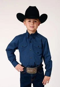 Boy's Roper Long Sleeve Shirt Amarillo Collection- Blue - Picture 1 of 3