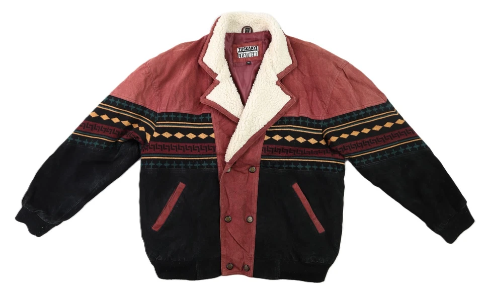 VTG Tuskany Leather Men’s 46 XL Red Bomber Suede Leather Aztec Western Jacket - Image 1 of 4