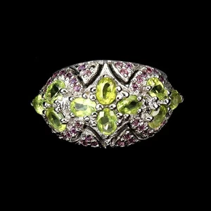 925 Sterling Silver Ring Oval Peridot Rhodolite Garnet Gemstone Jewelry Size 8 - Picture 1 of 13