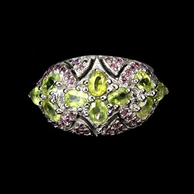 925 Sterling Silver Ring Oval Peridot Rhodolite Garnet Gemstone Jewelry Size 8 - Image 1 of 4