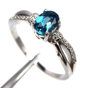 925 Silver 5x7 MM. London Blue Topaz & Zircon Birthstone Jewelry Ring Size 7.75 - Picture 1 of 4