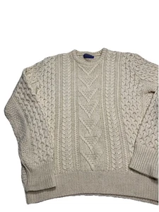Pendleton Lg Sweater Vtg Cable Knit Fisherman Virgin Wool Crew Neck - Picture 1 of 7