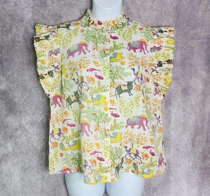 Ivy Jane Animal Fair Top In Ivory Womens Size Large Animals Ruffled Smocked - Picture 1 of 8