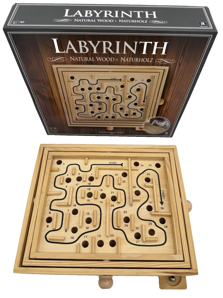 Holz Labyrinth Geschicklichkeitsspiel Balancespiel Irrgarten Spiel 1 Kugel - Bild 1 von 4