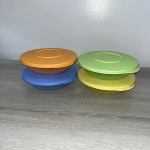 (4) Tupperware Bowls & Lids Cereal Soup Pastel 3470B Blue Yellow Green Orange - Picture 1 of 10