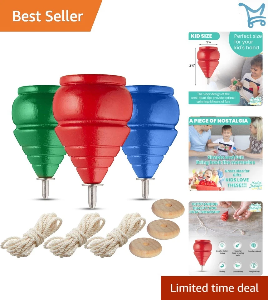 Yajua Authentic Spinning Tops Classic Wooden Trompos 100 Made in The USA 3 Set