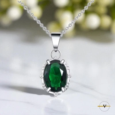 COLLANA DONNA ARGENTO 925 RODIATO CON PENDENTE ZIRCONE VERDE - Immagine 1 di 4