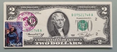 1976 Two Dollar Federal Reserve Note $2 with Stamp - First Day of Issue #96391 - Image 1 of 2
