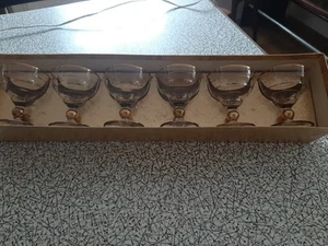 Vintage 1950s 6x Gilt Sherry/Port Aperitif Stemware Glasses Mid Century Box Set - Picture 1 of 5