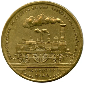 MEDALLA FICHA LATÓN INAUGURACIÓN FERROCARRIL BELGA 1843 27MM 7G - Imagen 1 de 4