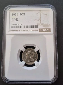 1871 3CN Three Cent Nickel Proof NGC PR63 - Picture 1 of 4